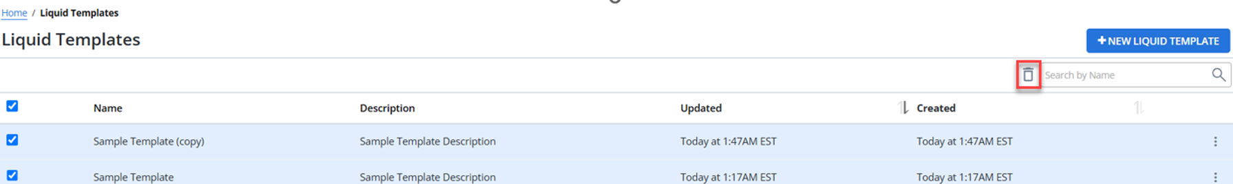 bulk delete liquid templates